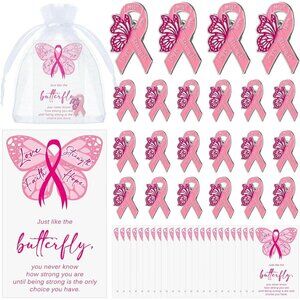 Bulk Pink Ribbon Butterfly Breast Cancer Awareness Pins with Inspirational Cards